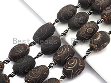 1pc/12pc Ancient Tibetan Barrel Agate Beads, Dark Brown Dzi Drum beads, Tibetan