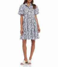 Karen Kane Paisley Point Collar Short Puff Sleeve Dress NWOT