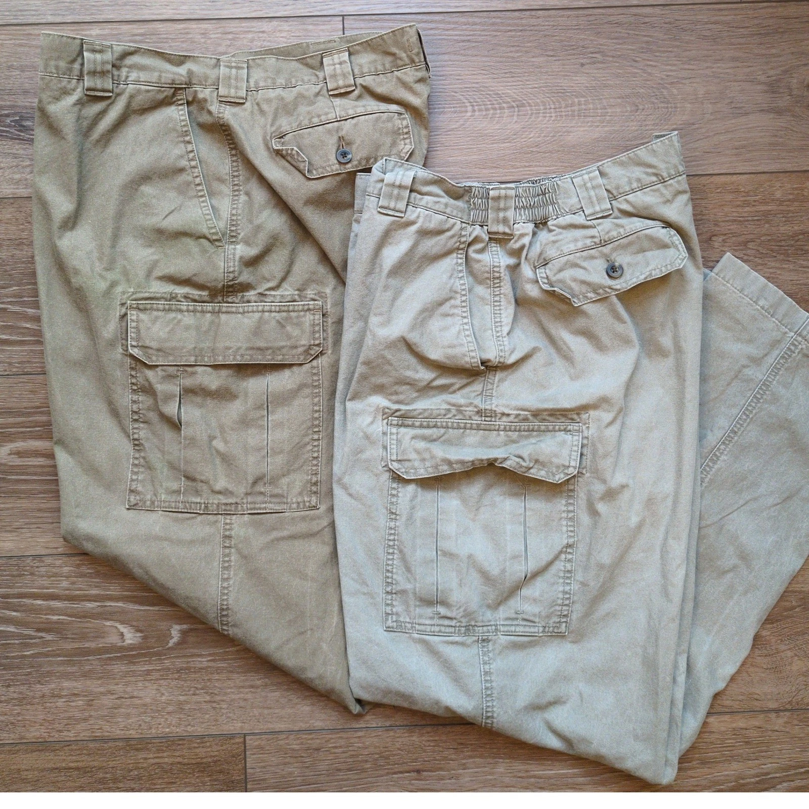 2 Vintage LL Bean Men's Cargo Pants 36x32 - Khaki Brown Tan Y2K 90s Cotton