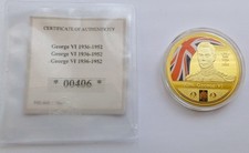 Kings & Queens Of Great Britain George VI Gold Plated Proof Coin Medal & COA