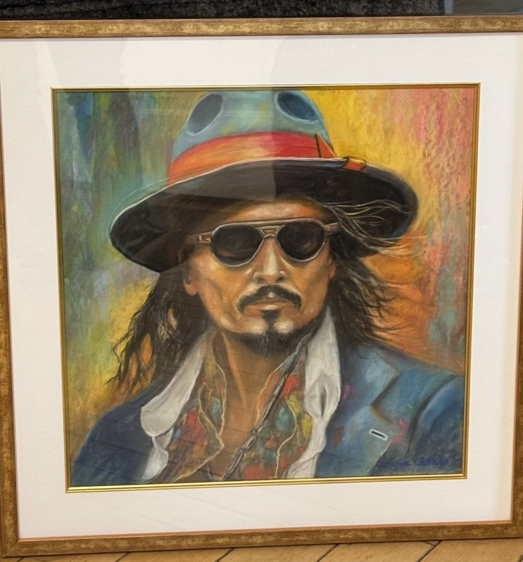 Johnny Depp Original Watercolor/Soft Pastel Painting on Canvas Hand Signed