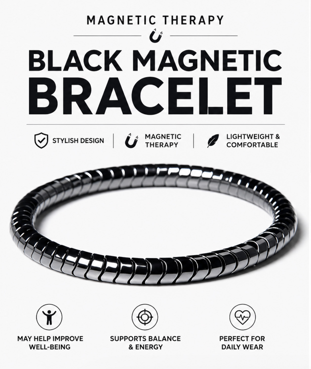 Magnetic Therapy Hematite Bracelet 8mm Beads for Men and Women