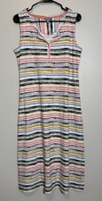 T By Talbots Dress M Stripes Sleeveless Painterly Hanley Midi Pockets Resort