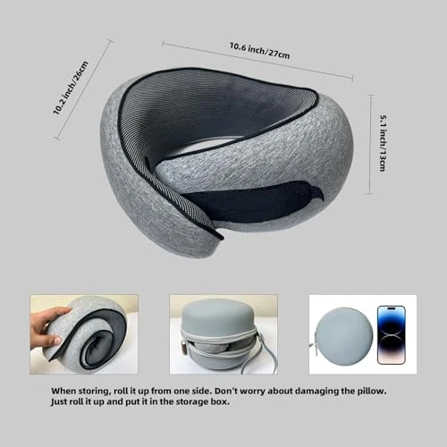 2025 Premium Memory Foam Travel Neck Pillow 360 Support Light Gray