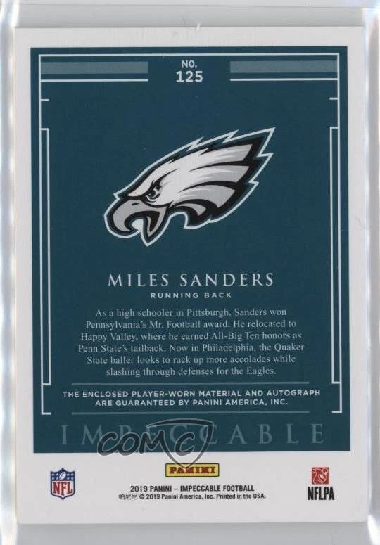 2019 Panini Impeccable Elegance /75 Miles Sanders #125 Rookie Auto RC - Image 2 of 2