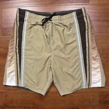 Vintage OP Ocean Pacific Boardshorts Mens 36 Brown Stripe Swim Trunks Surf Beach
