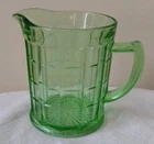 Vintage Hazel Atlas Colonial Block Green Uranium Depression Glass Cream Pitcher