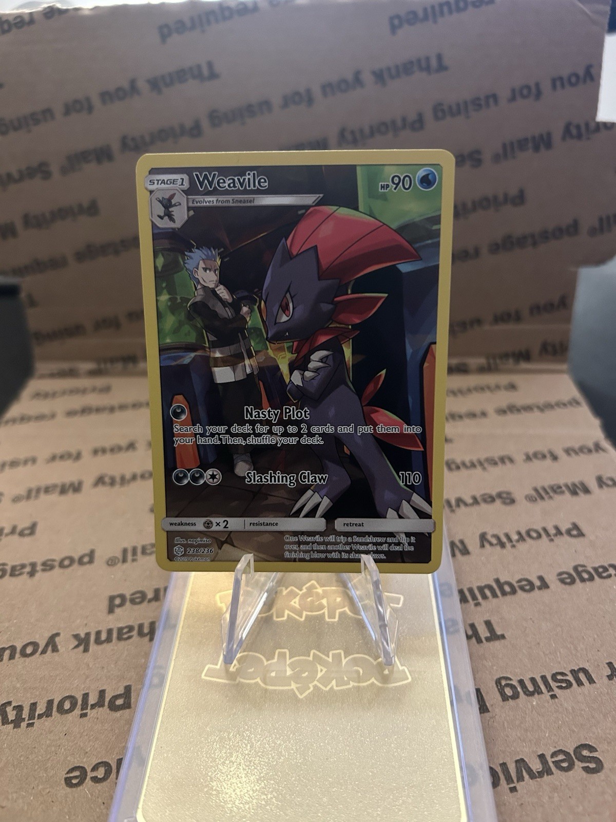 Weavile 238/236 Cosmic Eclipse Secret Rare Full Art Pokemon Card Holo NM