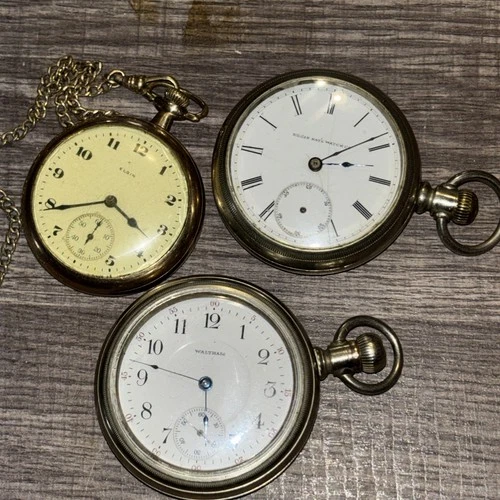 Lot of 3 Antique 2 Elgin 1 Waltham Pocket Watches For Parts