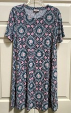 LOFT Outlet Green Pink Geometric Round Neck Shift T-Shirt Dress Short Sleeve M