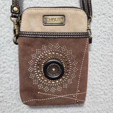 Chala Brown Tan Boho Crossbody Button Center