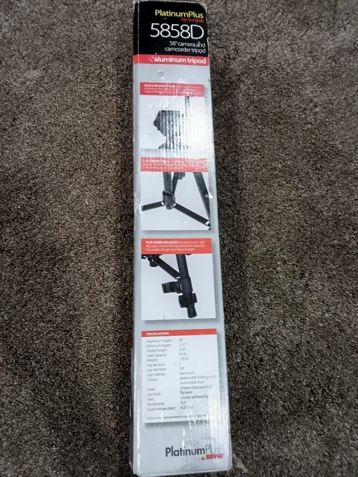 Sunpak PlatinumPlus 5858D 58” Camcorder Aluminum Tripod Black  - Image 3 of 3