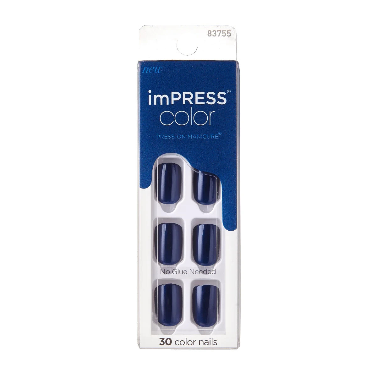KISS IMPRESS COLOR PRESS-ON NAILS GEL MANICURE SHORT NEVER TOO NAVY # 016 GLOSSY