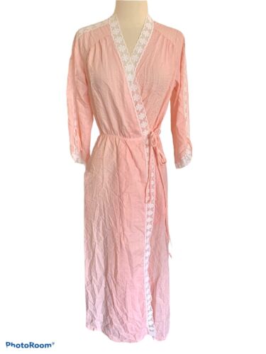 Vintage Miss Elaine Robe Pink Peach Lace Trim Wom… - image 1