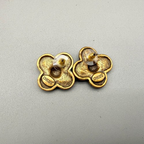 Chicos Earrings Womens Antiqued Gold Tone Beaded Champagne Crystal Studs 1 Inch - Picture 4 of 12