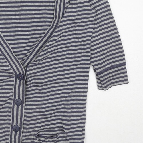 Jack Wills Womens Grey V-Neck Striped Cotton Blend Cardigan Size 8 - Picture 8 of 10