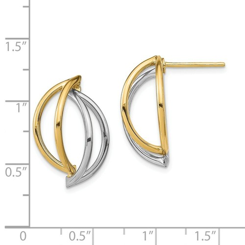Italian 14k Two Tone Gold High Polished Small Double Half Circle Post Earrings - Picture 3 of 3