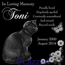 Personalized Black Gray Cat  Butterfly Pet Memorial 12x12 Granite Grave Marker