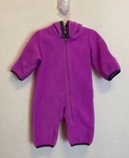 Columbia Baby Bunting Pink Fleece Hooded Bear Suit Size 3-6 Months EUC