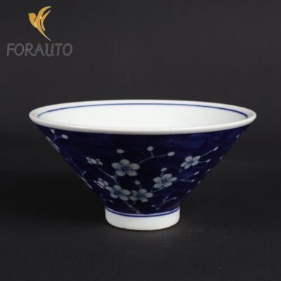 Chinese Antique Porcelain Blue and White Ice Plum Patterned Bamboo Hat Bowl