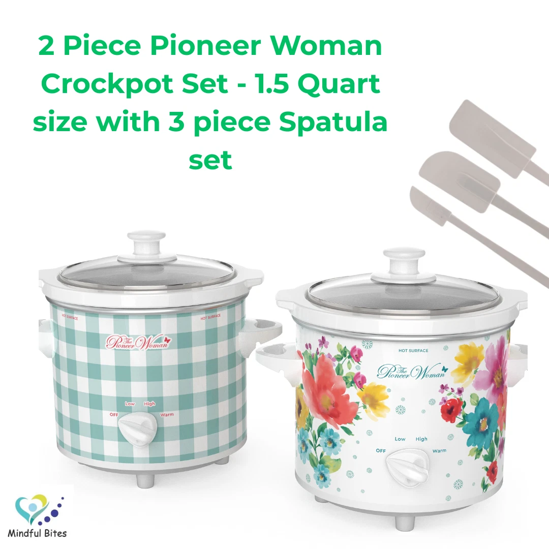 Pioneer Woman ~ 2 Piece 1.5 Quart Slow Cooker Set with Spatula - Teal Gingham