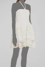 $690 Ulla Johnson Women's Ivory Linen Embroidered Halter-Neck Mini Dress Size 6