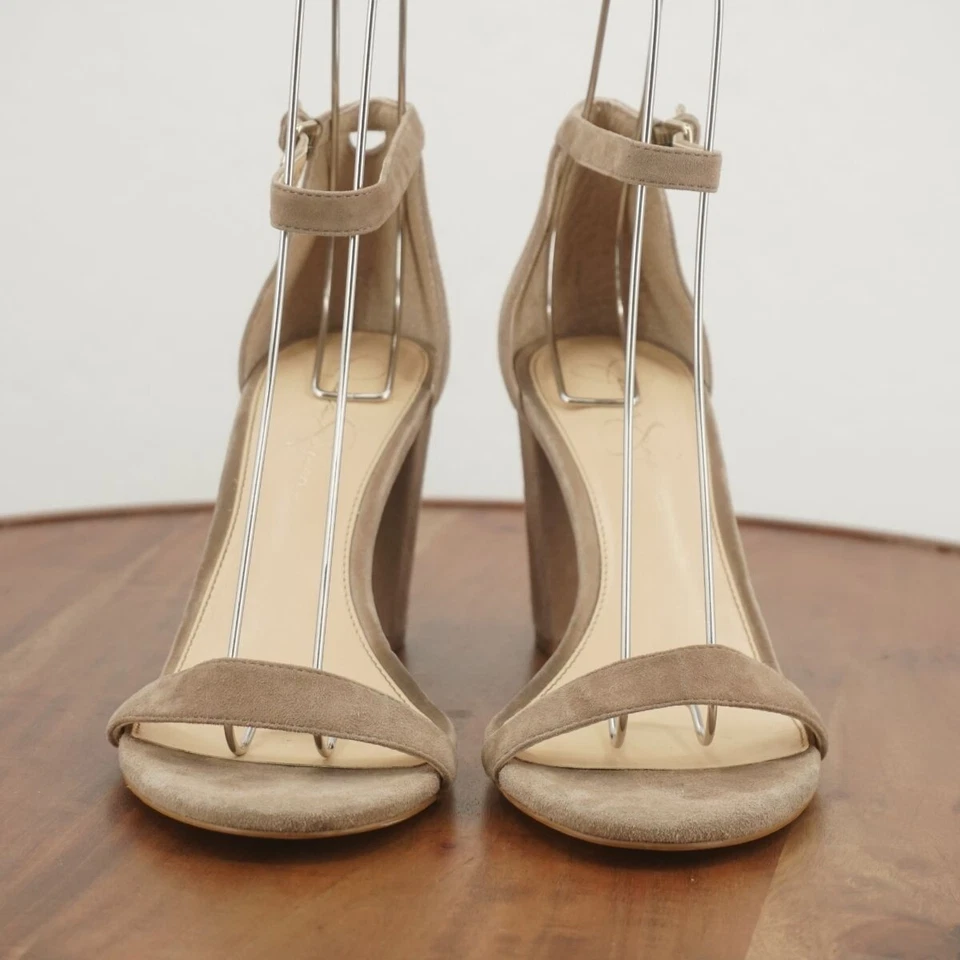 Jessica Simpson Womens Monrae Sandals Ankle Strap Block Heel Beige Suede Sz 9.5M - Image 3 of 4
