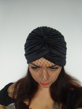 Original Black Turban Civetry Veil Pinup Retro Charm Hat