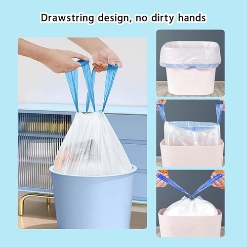 4 Gallon Trash Bags Drawstring,Small 60 Counts Strong Drawstring Trash Bags,Whit - Picture 5 of 6