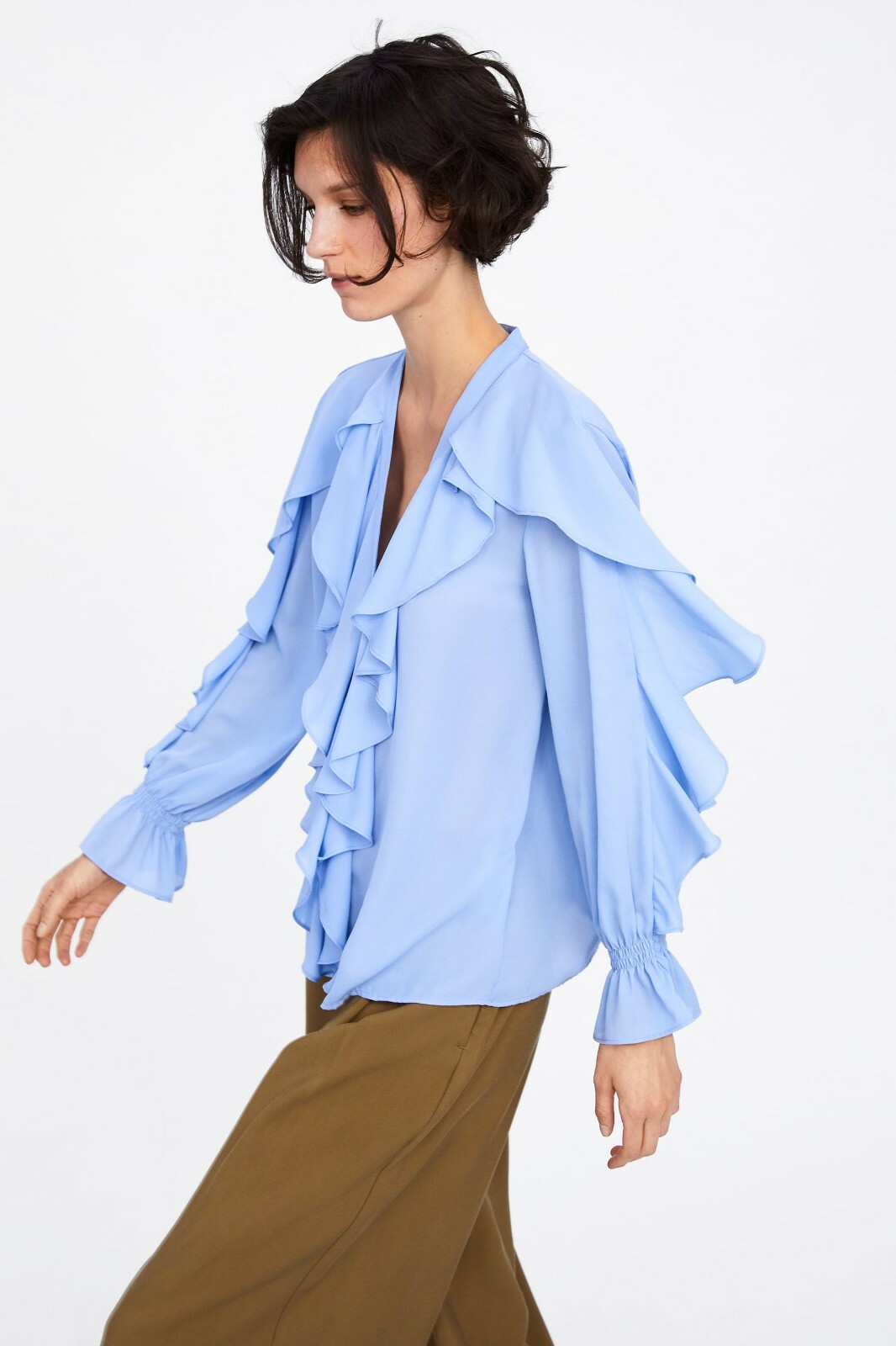 zara blue ruffle top