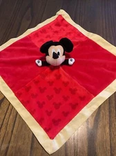 Disney Baby Mickey Mouse Security Blanket Lovey Red Yellow Trim Crinkle Ears