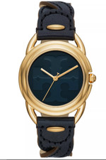 NEW TORY BURCH The Miller Blue Braided Leather Strap Watch 32mm TBW7221