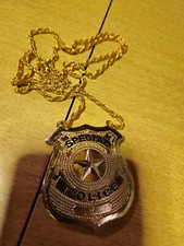 Halloween METAL SPECIAL Police Badge Halloween NOVELTY ITEM on GOLD ROPE CHAIN.