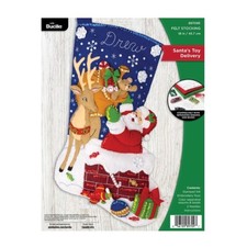 Bucilla Felt Stocking Applique Kit 18" Long Santa's Toy Delivery 89709E
