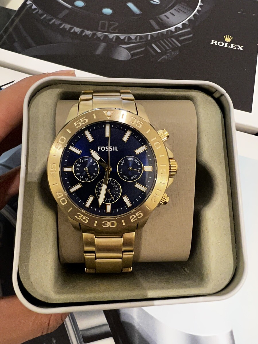 fossil mens gold /blue watch | eBay