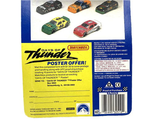 Russ Wheeler #18 Hardee's Days Of Thunder 1990 Chevrolet Lumina Matchbox 1:64 - Picture 23 of 24