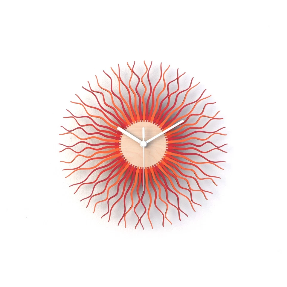 Red / orange sunburst wall clock with organic look by ardeola - Radium red - Image 2 of 4