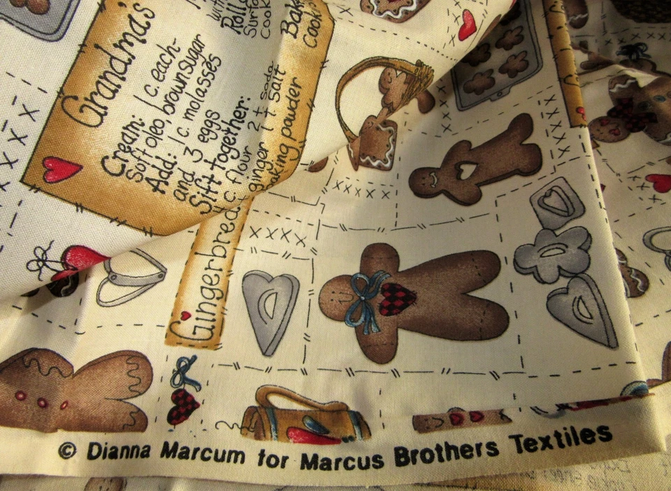 Vintage Dianna Marcum MARCUS BROS Grandma's Gingerbread Fabric 2yd X 44" - Image 2 of 3