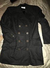 Vintage 90s “w”wallis Jacket Double Breasted Grey Pure New Wool Uk 12 Vgc