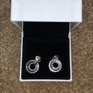 NEW* Genuine Pandora Silver Circles Logo CZ Stud Drop Dangle Earrings  296296CZ | eBay
