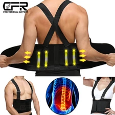 Adjustable Back Brace Lumbar Support Belt with Suspenders Shoulder Strap