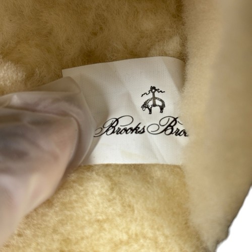 Brooks Brothers Leather Slippers US Mens 13 Brown Shearling Wool Scuff Luxury - Picture 8 of 12