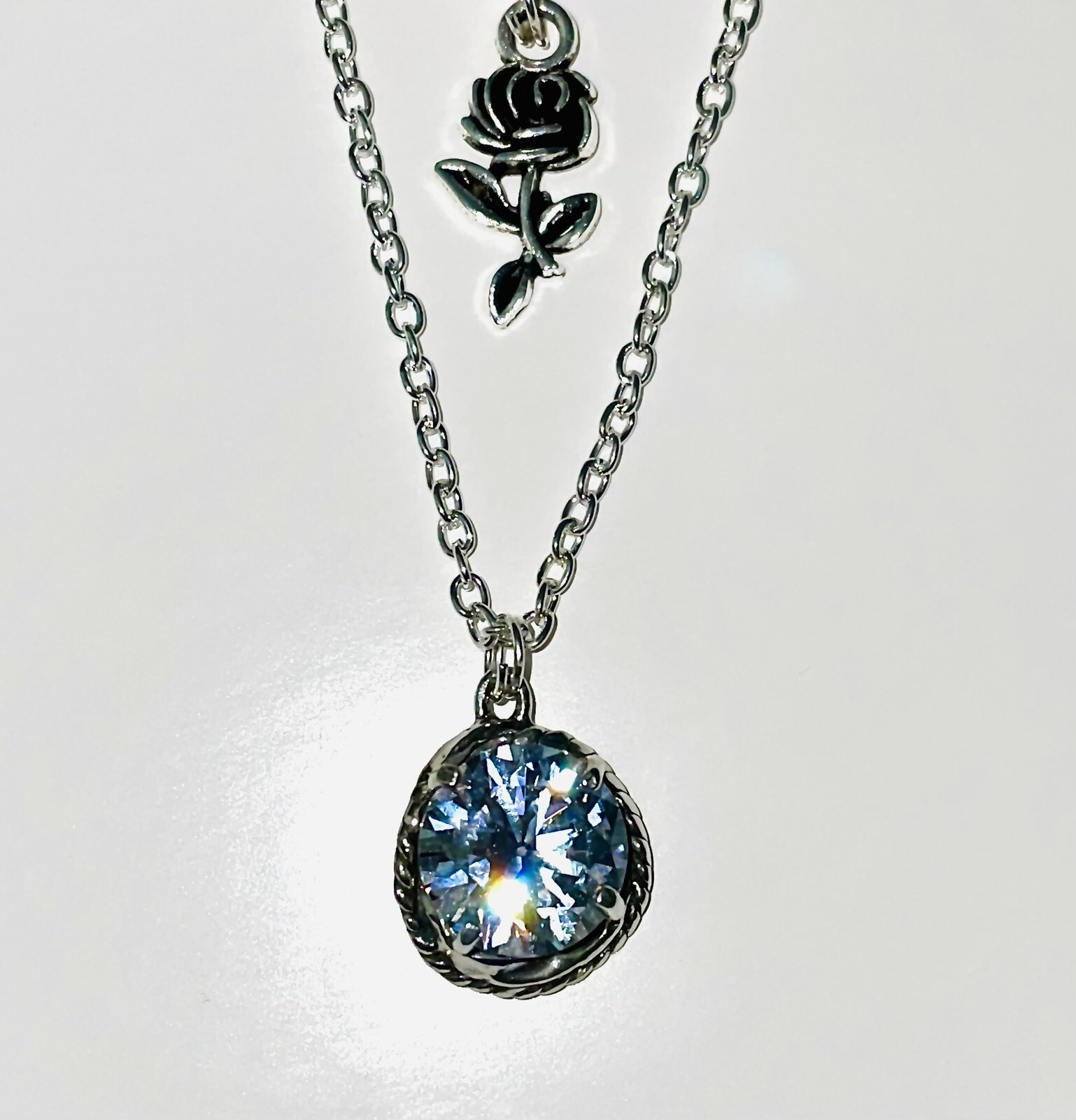 Cubic Zirconia & Silver Necklace w/ Earrings