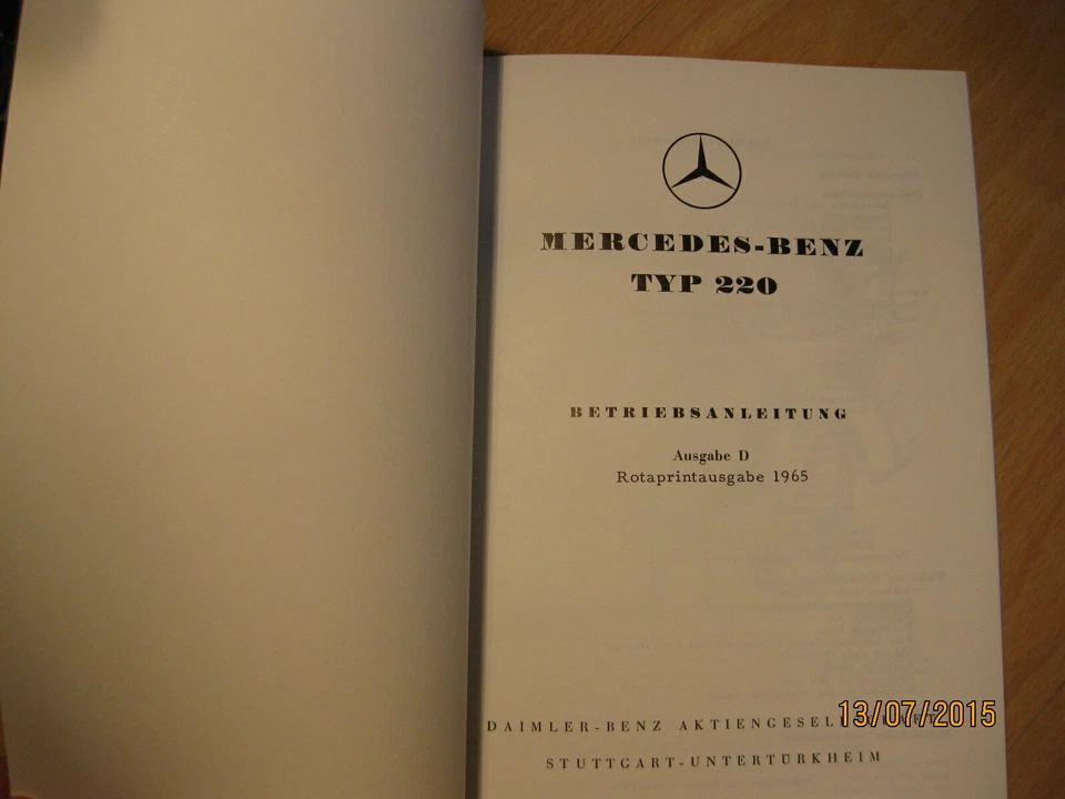 Betriebsanleitung, Bedienungsanleitung, Mercedes Benz 220 a - Bild 2 von 4