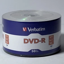 50 VERBATIM Blank DVD-R DVDR 16X 4.7GB Recordable Logo Branded Media Disc 