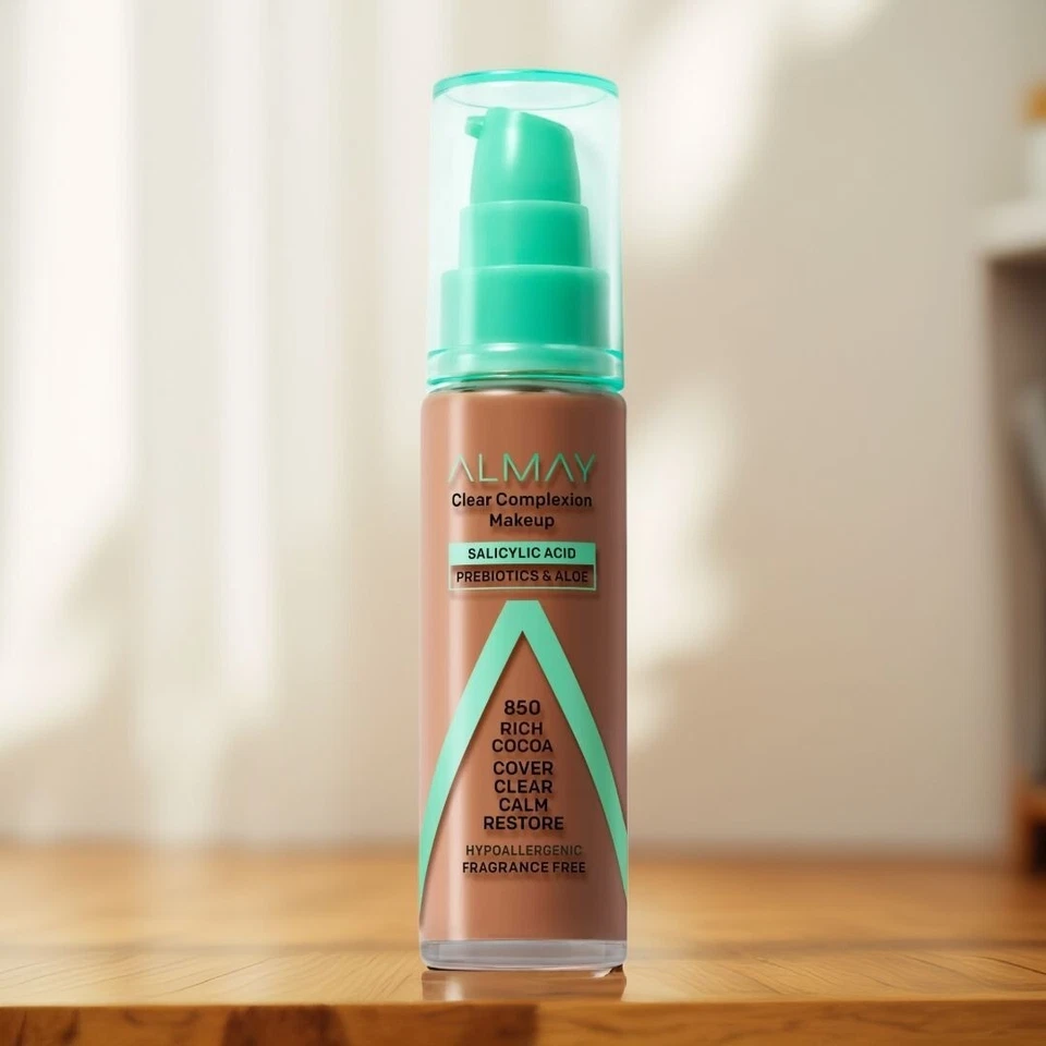 Almay Clear Complexion Makeup Hypoallergenic 850 Rich Cocoa 1 FL Oz 2 Packs NEW - Image 2 of 4