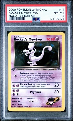 2000 POKEMON GYM CHALLENGE HOLO-1ST EDITION #14 ROCKET'S MEWTWO PSA 8
