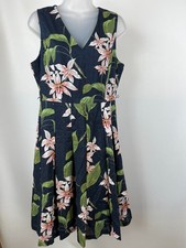 Tommy Hilfiger Dress Womens 10 Navy Blue Floral Eyelet Sleeveless Fit Flare