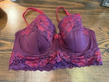 Adore Me Burgundy Plum Lace Longline Balconette Bra 36D Floral Coquette Y2K