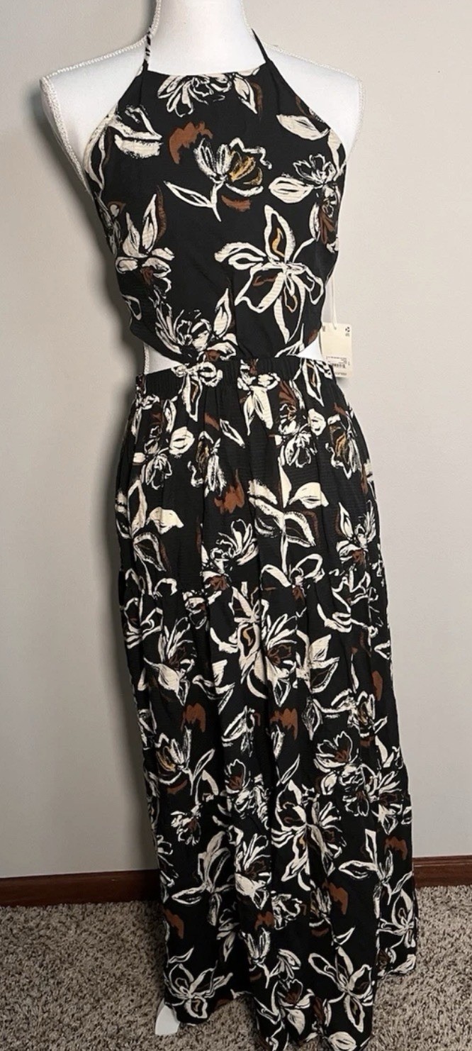 Women's a.n.a Black And Brown Floral Maxi Dress Size XL New